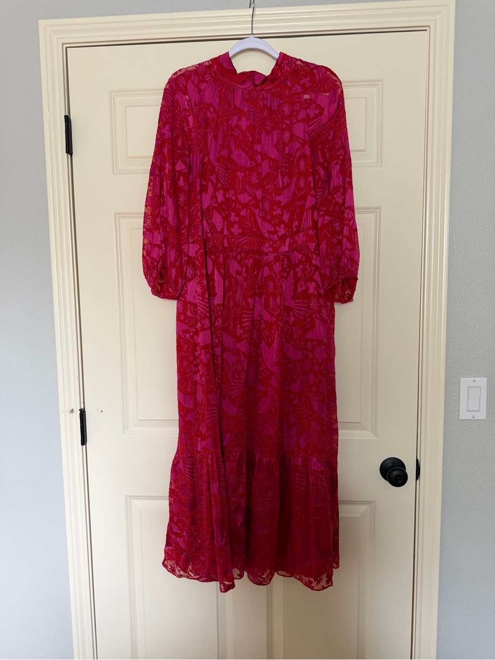 Boden Velvet Pink and Red Tie-Neck Maxi Dress - Picture 2 of 8